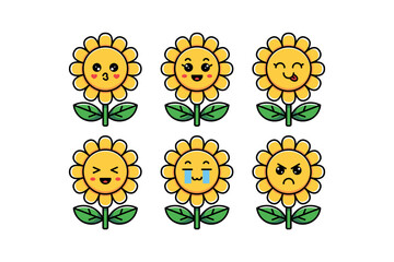 Cute Sunflower Mascot Collection with Various Expressions for Everyone