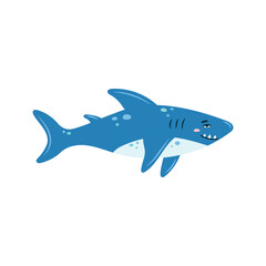 Cute shark on a white background. Character in children's style. Isolated vector illustration.
