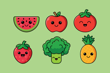 Collection of Cute Fruit and Vegetable Mascots: Fun and Playful Designs