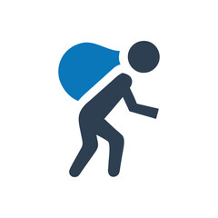 Man carries a backpack icon on white background