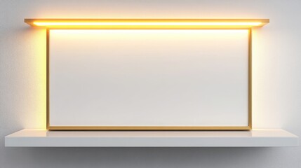 Obraz premium White Shelf with Gold Frame and LED Light for Mockup Product Display Minimalist Design