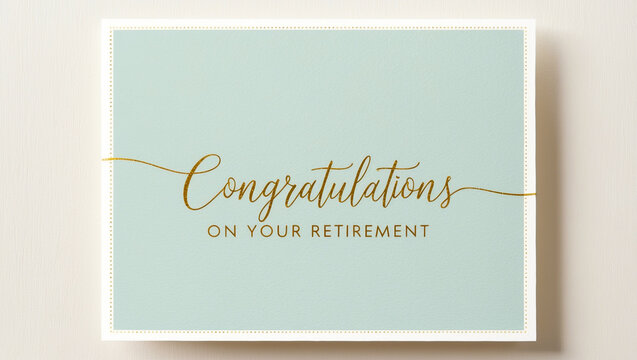 A clean and simple, flat design retirement greeting card with a soft, pastel blue background with message Congratulations on your retirement