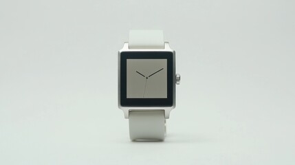 Modern White Smartwatch with Silver Bezel and White Band on White Background