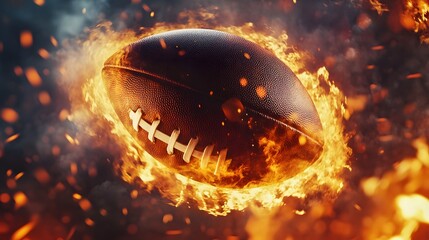 The ball is speeding of american football with fire effects, View of the american football stadium, which is magnificent and modern