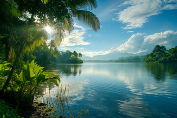 Obraz premium Beautiful tropical beach with coconut palm trees