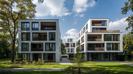 Modern multi-family apartment buildings seen in Berlin, Germany,generative ai