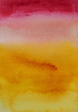 Watercolor stroke and spray on white paper , Abstract background by hand drawn yellow with orange and red color liquid drip, Sea at sonset