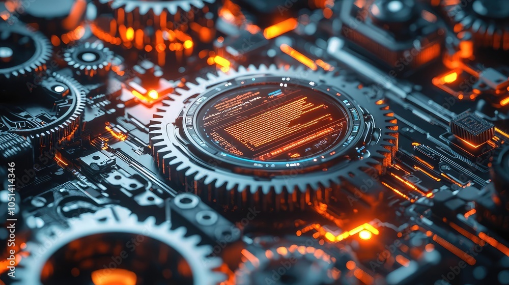 Poster close-up of intricate mechanical gears with glowing elements.
