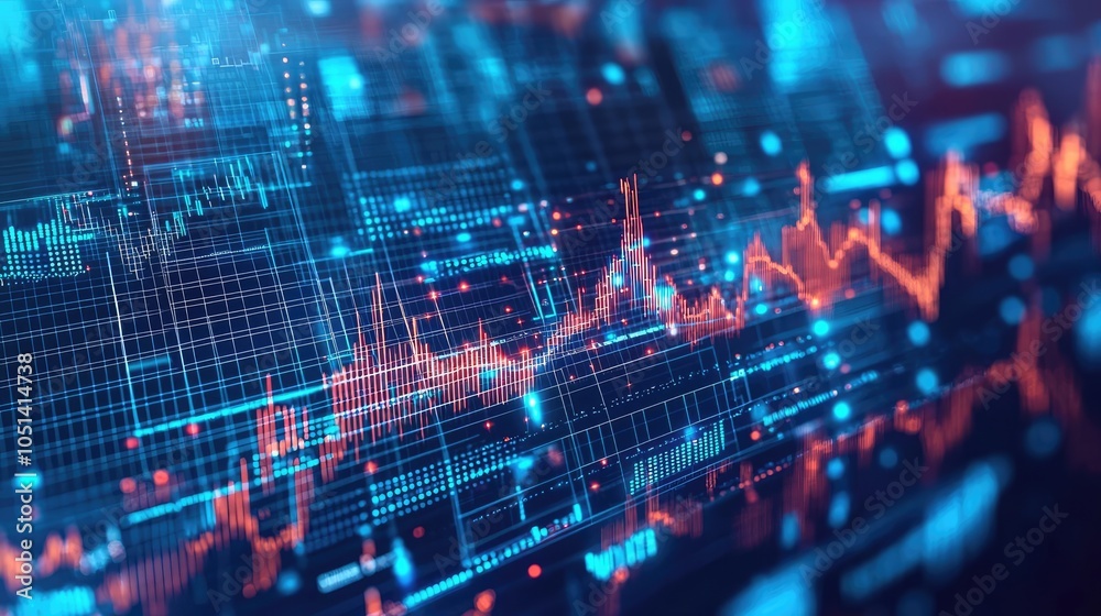 Aufkleber Abstract data visualization, digital graphs and charts on dark background