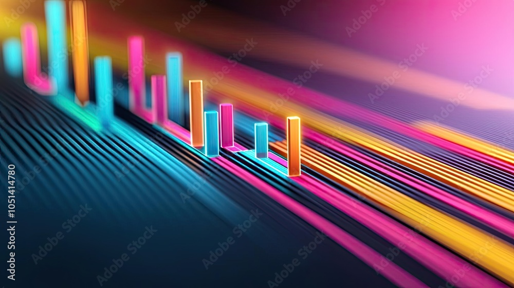 Poster Vibrant data visualization with colorful audio levels on a dark background