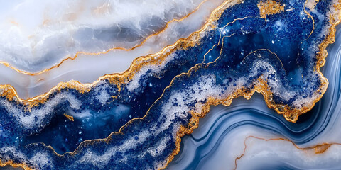 Luxurious Blue and Gold Marble Texture Abstract Background