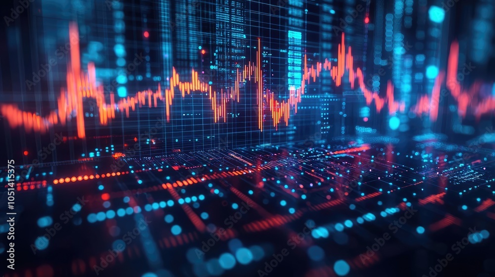 Aufkleber Digital data visualization with graphs and lines on a blue background.