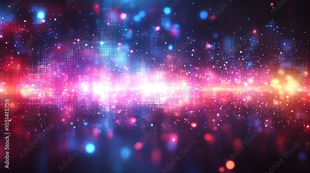 Poster vibrant abstract digital art background in pink blue and purple with sparkling bokeh effect : genera