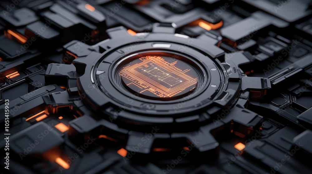 Aufkleber Futuristic circuit board design with glowing components and intricate patterns.