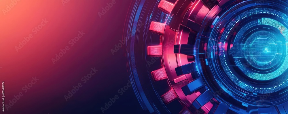 Poster futuristic digital abstract background with glowing shapes and colors.