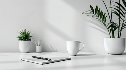 A Tranquil Minimalist Workspace Evoking Freshness and Clarity for Inspired Productivity.