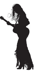 A woman playing Guitar silhouette isolated on white background