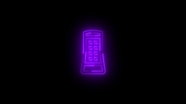 Neon headless device icon glowing black background animation