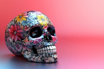 Colorful Floral Skull Design on Gradient Background