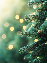 Christmas tree with bokeh lights, vertical background with copy space