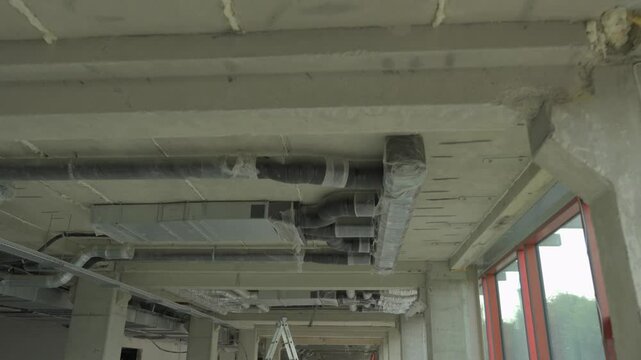 Air conditioning and heating ducts at a construction site