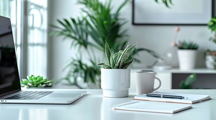 A Serene Minimalist Workspace Designed for Focus and Creativity in a Natural Green Atmosphere