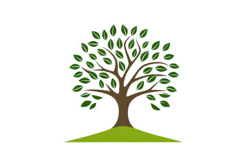 Obraz premium Illustration of a lush green tree with abundant leaves on a grassy hill, representing nature and growth. Perfect for eco-themed projects.