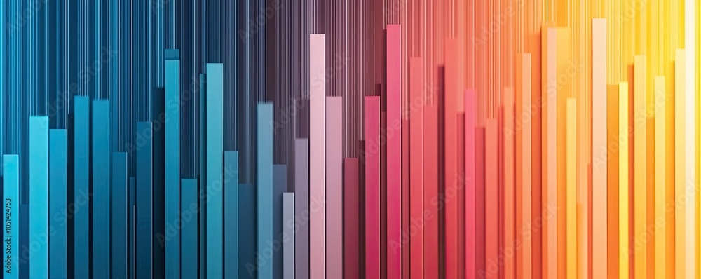 Fototapete Colorful abstract bar graph visualization on a smooth gradient background.