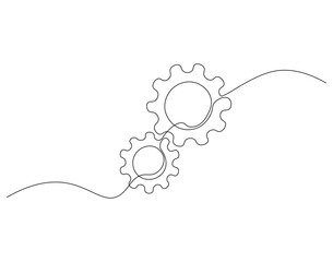 Continuous one line drawing of machine gear. One line drawing illustration of gear wheel. Gear technology concept single line. Editable outline