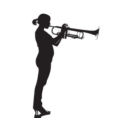 A woman playing Trombone silhouette isolated on white background