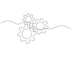 Continuous one line drawing of machine gear. One line drawing illustration of gear wheel. Gear technology concept single line. Editable outline