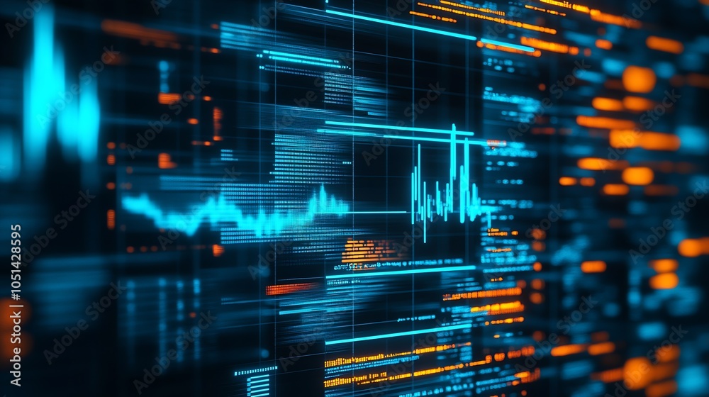 Fototapete Cutting-Edge Data Flow and Tech Patterns in a Blue and Orange Scheme : Generative AI