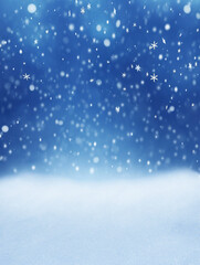 Vertical blue snow background with copy space