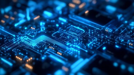 Obraz premium Neon Blue Glowing Circuit Board Depicting Cutting Edge Digital Innovations : Generative AI