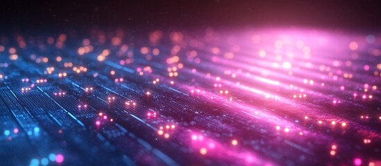 Fototapeta premium Vibrant Digital Landscape with Pink and Blue Neon Stars on a Dark Background : Generative AI