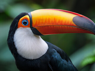 Close-up of a majestic Tucan's white and black head and its orange beacon © Alexander Reitter