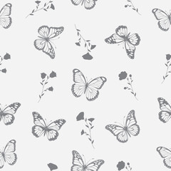 Butterfly Seamless Pattern With Flowers, For Decoration, Wrapping Paper, or Wallpaper
