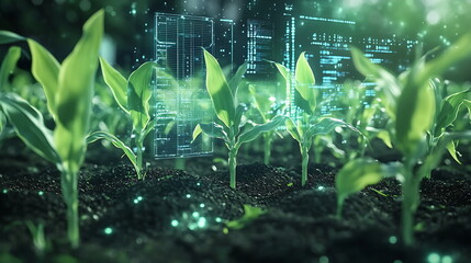 Fototapeta premium New technology of corn farming concept green, Generative AI