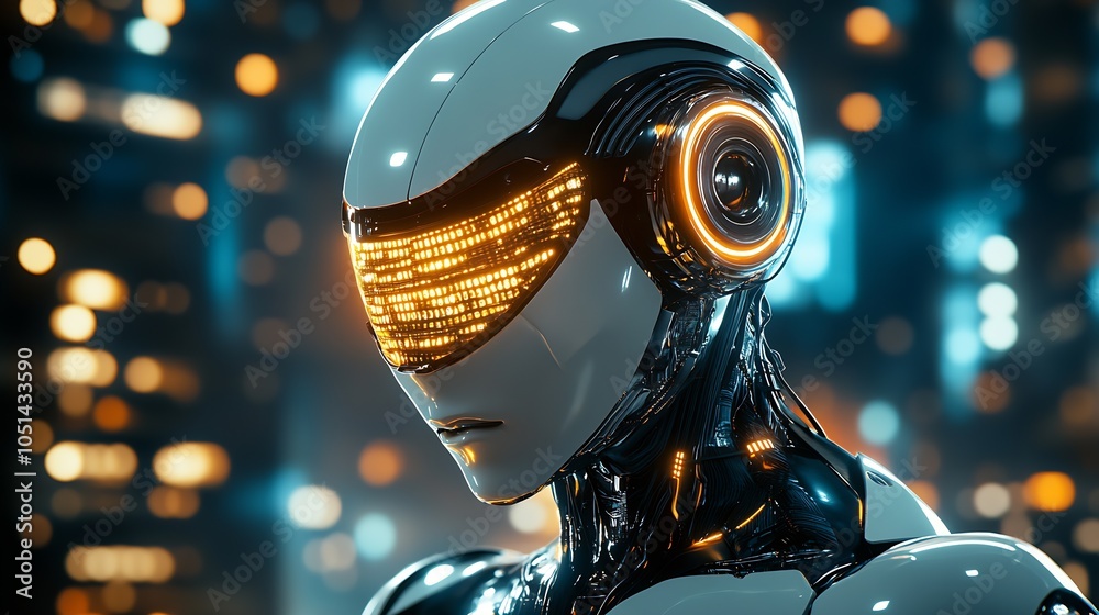Aufkleber Futuristic Android with Illuminated Visor and Cybernetic Inspirations : Generative AI