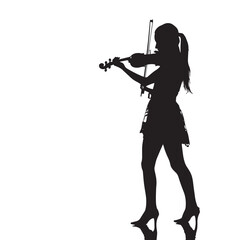 A woman playing Violin silhouette isolated on white background