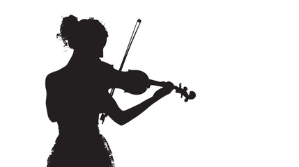 A woman playing Violin silhouette isolated on white background