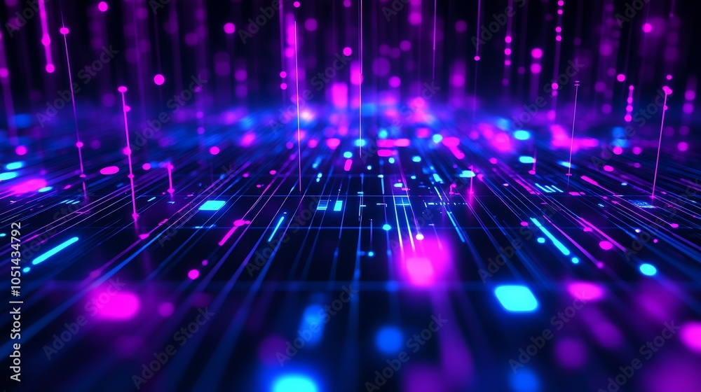 Aufkleber abstract digital realm with neon blue and purple light grids in cyberspace : generative ai
