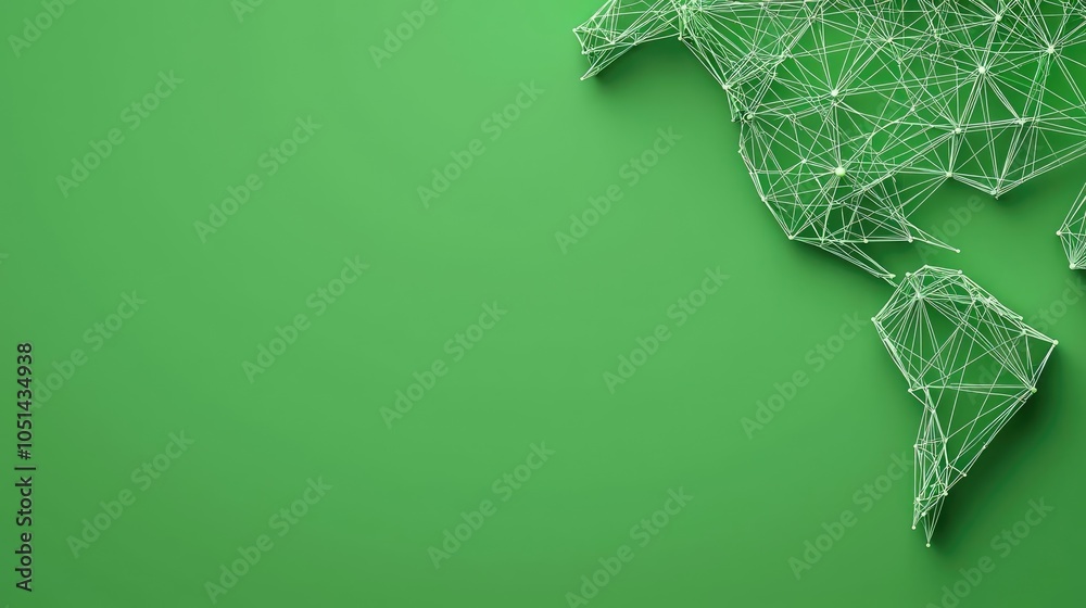 Poster Abstract world map design with green background and interconnected line network.