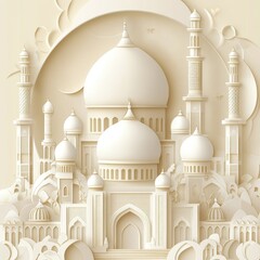 Obraz premium Vector paper art background with a mosque
