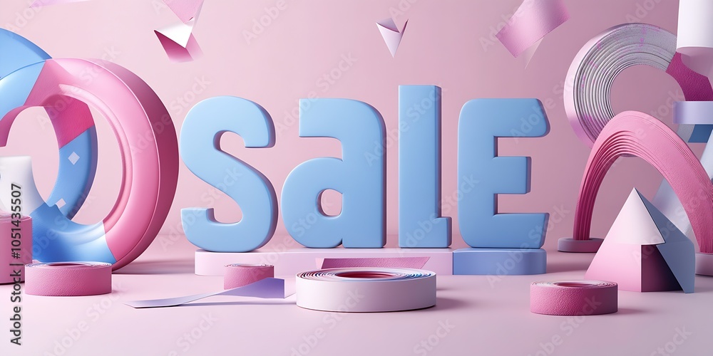 Poster contemporary sale typography with geometric shapes and soft color palette : generative ai