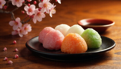 Delightful Assortment of Traditional Japanese Mochi Confections with a Soft, Pounded Rice Exterior and Sweet Fillings
