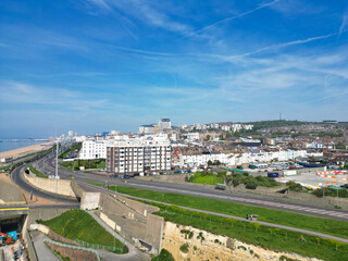 High Angle View of Most Beautiful and Attractive British Tourist Attraction of Brighton seaside...