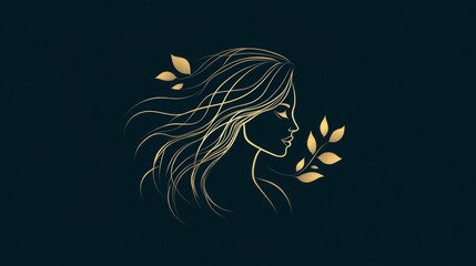 Fototapeta premium A logo design of an elegant woman with long hair in gold on a black background