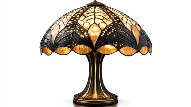 Elegant stained glass lamp with intricate design, casting a warm glow. Ideal for home decor and interior design projects.