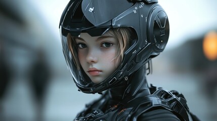 Young Woman in Futuristic Helmet